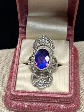 Sarda Sterling Silver Rainbow Purple Quartz TripletRing SZ 8